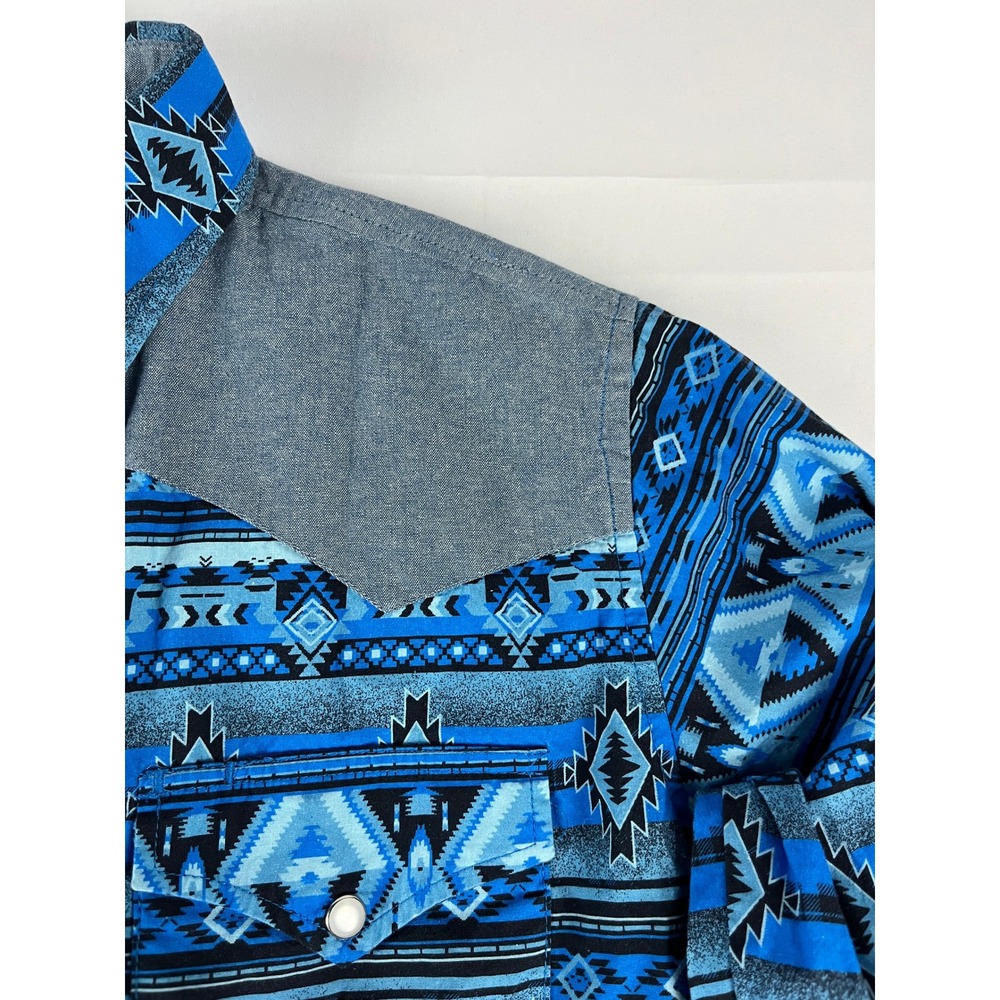 TIN HAUL Mens Geometric Print Long Sleeve Western Snap Button Shirt Blue Black M